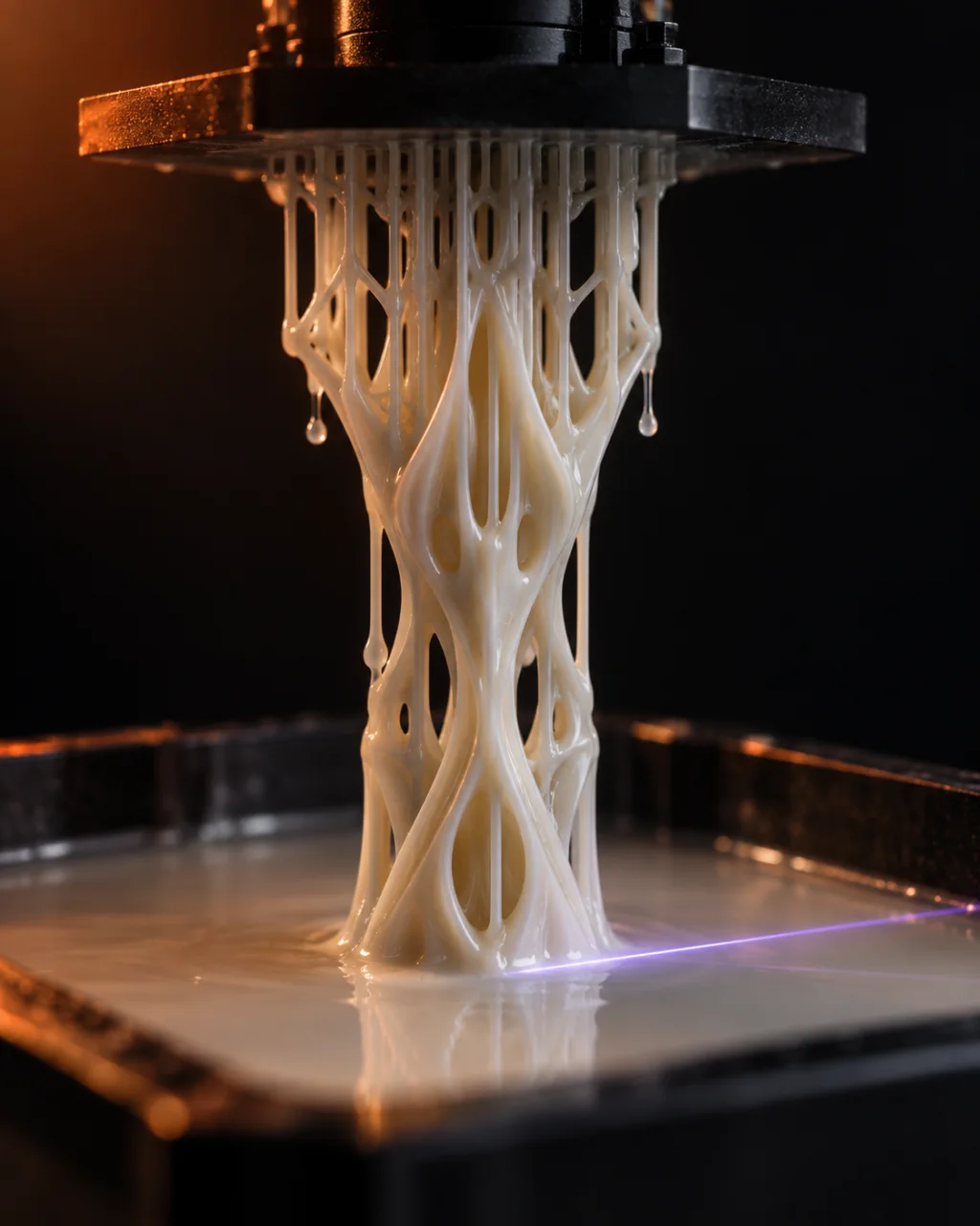 SLA part rising out of a resin vat